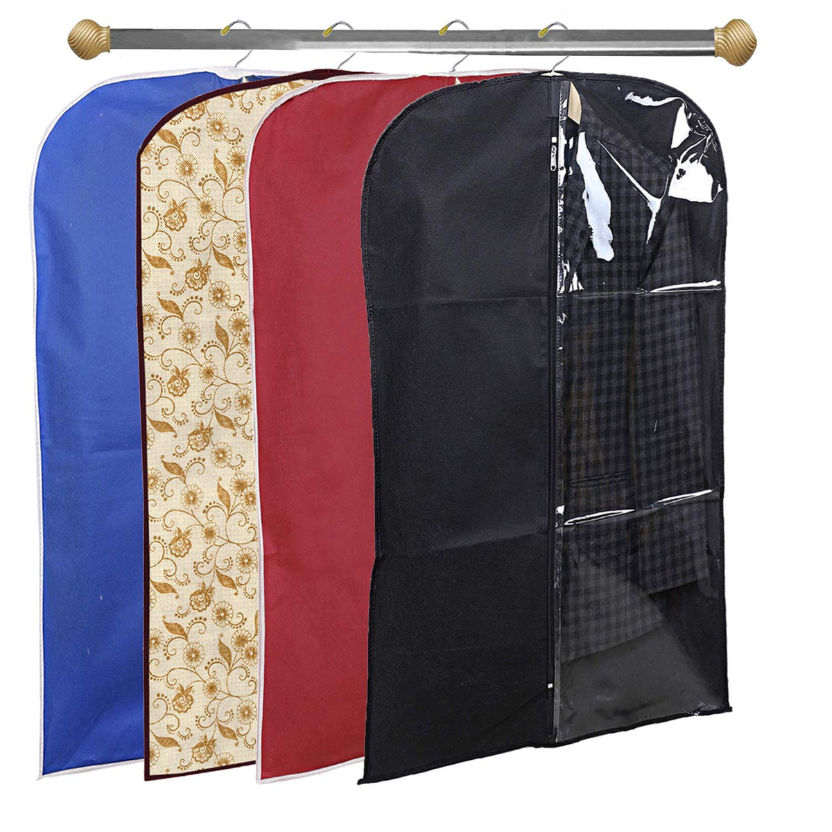 Kuber Industries 4 Pieces Half Transparent Non Woven Men's Coat Blazer Suit Cover (Black & Maroon & Brown & Royal Blue) -CTKTC41535