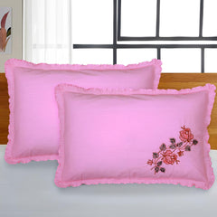 Heart Home Pillow Cover | Cotton Pillow Cover | Pillow Cover for Bedroom | Cushion Cover for Living Room | Embroidery Frill with Zip Pillow Cover | 20x30 Inch | Set of 4 | Multi