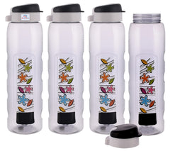 Heart Home Plastic Water Bottle With Sipper- 1 Litre, Pack of 4 (Black)