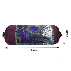 Kuber Industries Bolster Cover|Polyester Bolster Cover Set|Diwan Round Bolster Pillow Covers|Luxurious Peacock Feather Print Roll Masand Cover|Pack of 4 (Cream)