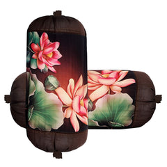 Kuber Industries Bolster Cover|Polyester Bolster Cover Set|Diwan Round Bolster Pillow Covers|Luxurious Lotus Print Roll Masand Cover|Pack of 6 (Brown)