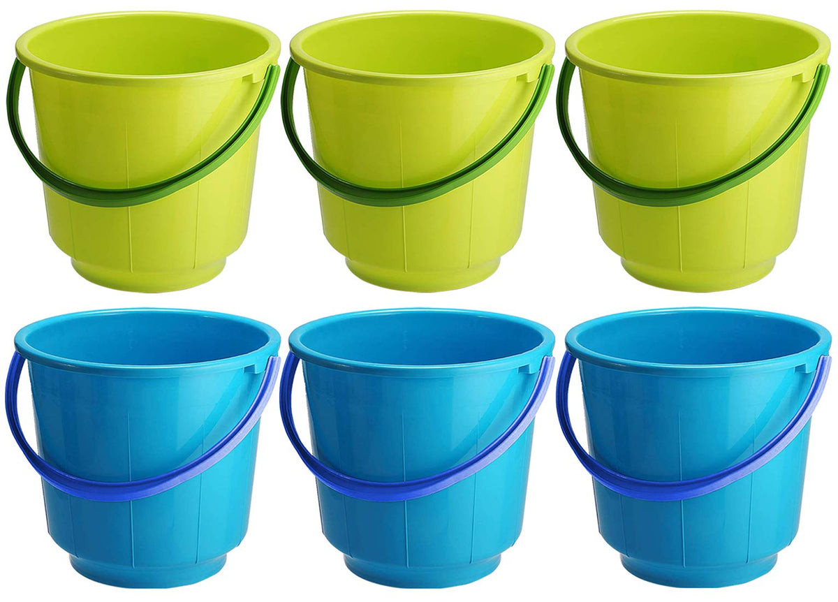 Kuber Industries 6 Pieces Unbreakable Strong Plastic Bathroom Bucket 13 LTR (Green & Blue) -CTKTC037949