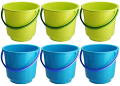 Kuber Industries 6 Pieces Unbreakable Strong Plastic Bathroom Bucket 13 LTR (Green & Blue) -CTKTC037949