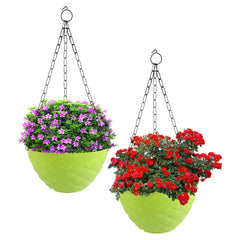 Kuber Industries Diamond Flower Pot|Durable Plastic Hanging Basket Flower Planter with Chain for Home|Garden|Balcony|Pack of 2 (Green)