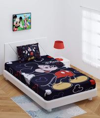 Kuber Industries Disney Mickey Print Silk Special Long Crush Single Bedsheet with 1 Pillow Cover (Black)-KUBMART010146
