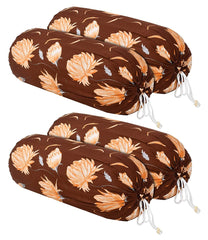Kuber Industries Leaf Print Soft & Luxurious Decorative Cotton Bolster Cover (Pack of 4, Brown)