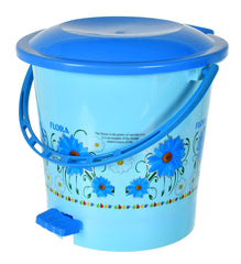 Kuber Industries Flower Printed Plastic Pedal Dustbin With Lid & Handle For Home/Kitchen/Office, 5 Ltr (Blue)- Pack of 2