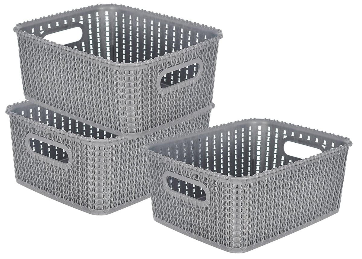 Heart Home Multiuses Large M 20 Plastic Tray/Basket/Organizer Without Lid- Pack of 3 (Grey) -46HH097
