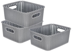 Heart Home Multiuses Large M 20 Plastic Tray/Basket/Organizer Without Lid- Pack of 3 (Grey) -46HH097