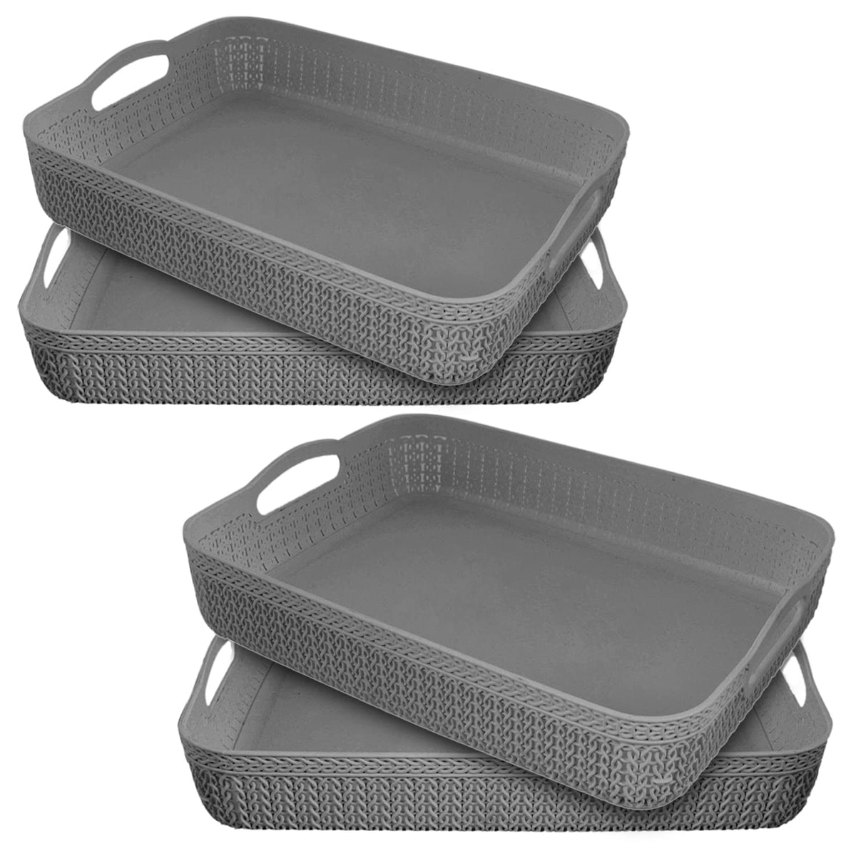 Heart Home Q-4 Designer Plastic Storage Basket For Store Fruits, Vegetables, Magazines, Cosmetics, Stationary Pack of 4 (Grey)-50HH01586