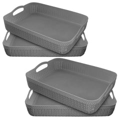 Heart Home Q-4 Designer Plastic Storage Basket For Store Fruits, Vegetables, Magazines, Cosmetics, Stationary Pack of 4 (Grey)-50HH01586