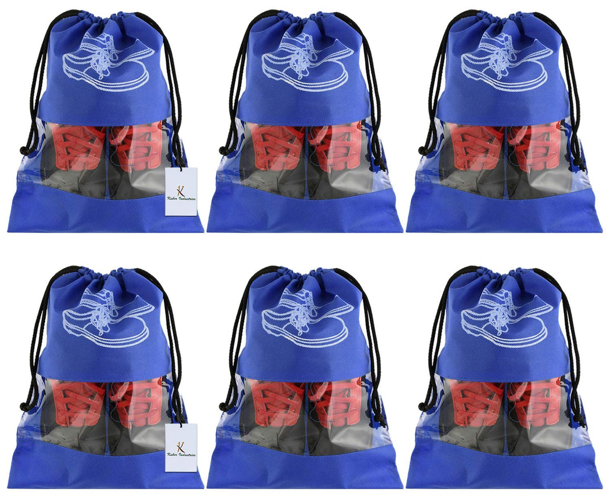 Kuber Industries 6 Piece Non Woven Travel Shoe Cover, String Bag Organizer, Royal Blue -CTMTC039518