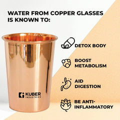 Kuber Industries Copper Drinking Serving Water Glasses Serveware Glass Tumbler ( 2 Pcs,Height-9 cm, Dia- 6 cm, 300 ml Each)