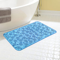 Kuber Industries Flower Design Bath Mat with Suction Cups (Blue, Polyvinyl Chloride, Standard)