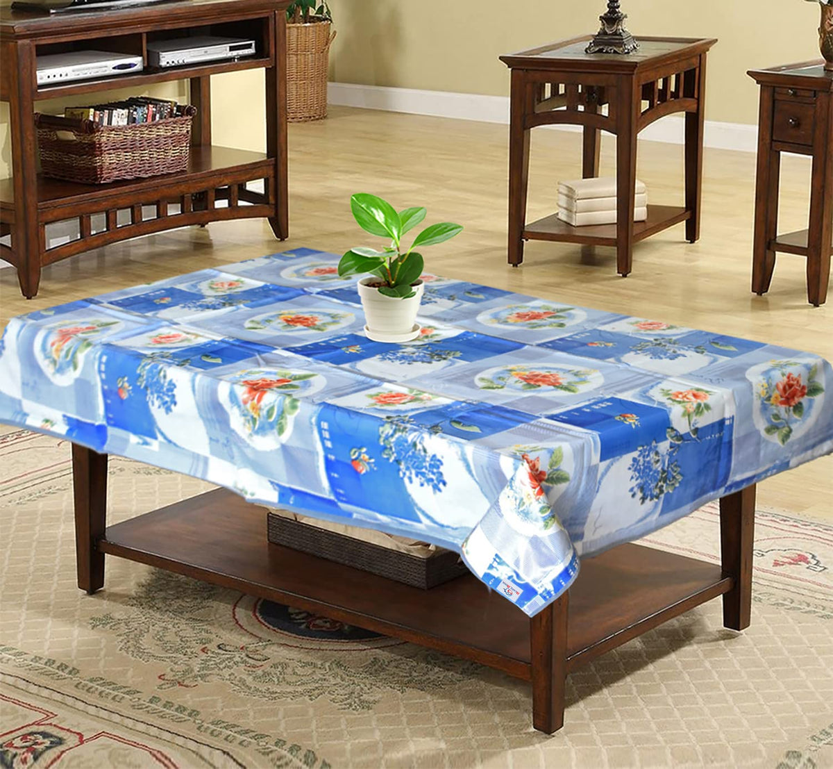 Heart Home Floral Print PVC Center Table Cover/Table Cloth for Home Decorative Luxurious 4 Seater, 60"x36" (Blue) 54HH4266.