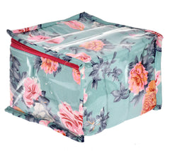 Kuber Industries Flower Printed Laminated PVC Multipurpose Jewellery Organizer With 10 Tranasparent Pouches (Green)-45KM022