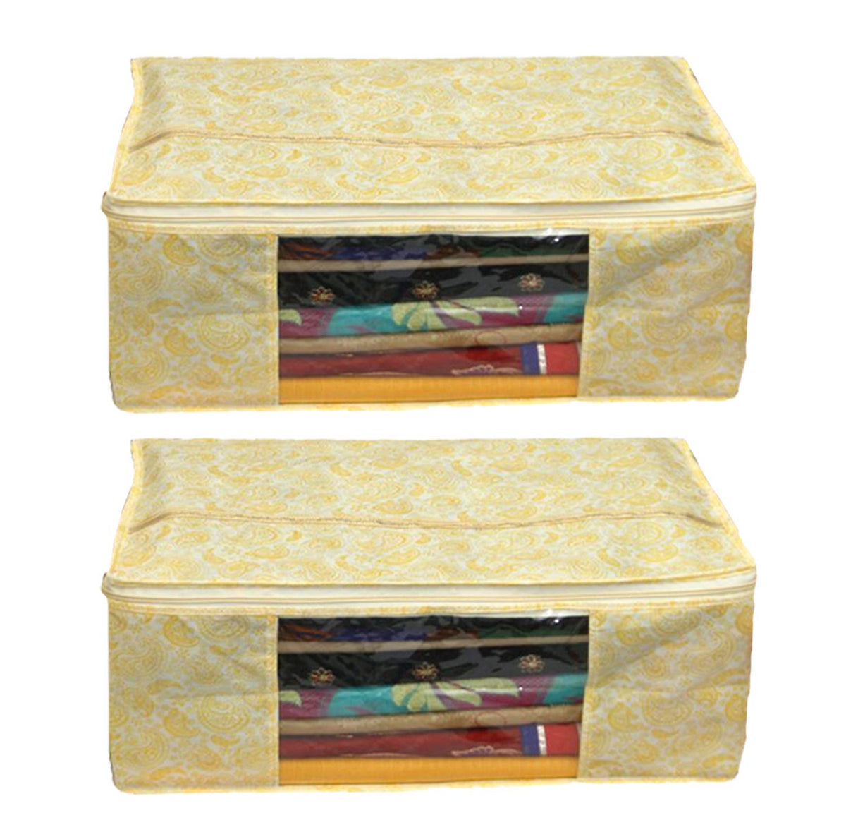 Kuber Industries 2 Piece Non Woven Saree Cover Set, Gold,7 Inches Height -CTKTC6375