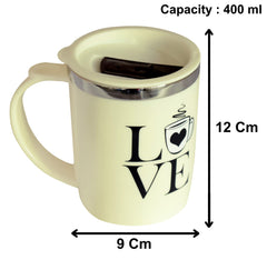 Kuber Industries Double Wall Vacuum Insulated Food Grade BPA Free Plastic Coffee Mug with Lid, Pack of 2 (Cream & Coffee)