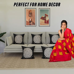 Kuber Industries Cushion Cover | Sofa Cushion Covers | Square Cushion Covers | Velvet Cushion Covers | Gold Print Couch Cushion Covers | Set of 5 | 16 Inch | Black