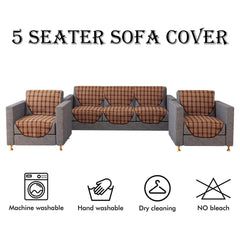 Heart Home Sofa Cover | Jute 5 Seater Sofa Covers | Couch Cover for Home Décor | Sofa Cover for Hall | Check Design Sofa Cover | Sofa Cover set for Living room | Light Brown