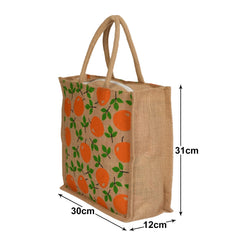 Kuber Industries Fruits Print Jute Reusable Eco-Friendly Hand Bag/Grocery Bag For Man, Woman With Handle (Orange) 54KM4362