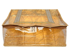 Kuber Industries Floral Print PVC Saree cover For Store Saree, Lehenga, Suit With Transparent Window (Golden) 54KM4162