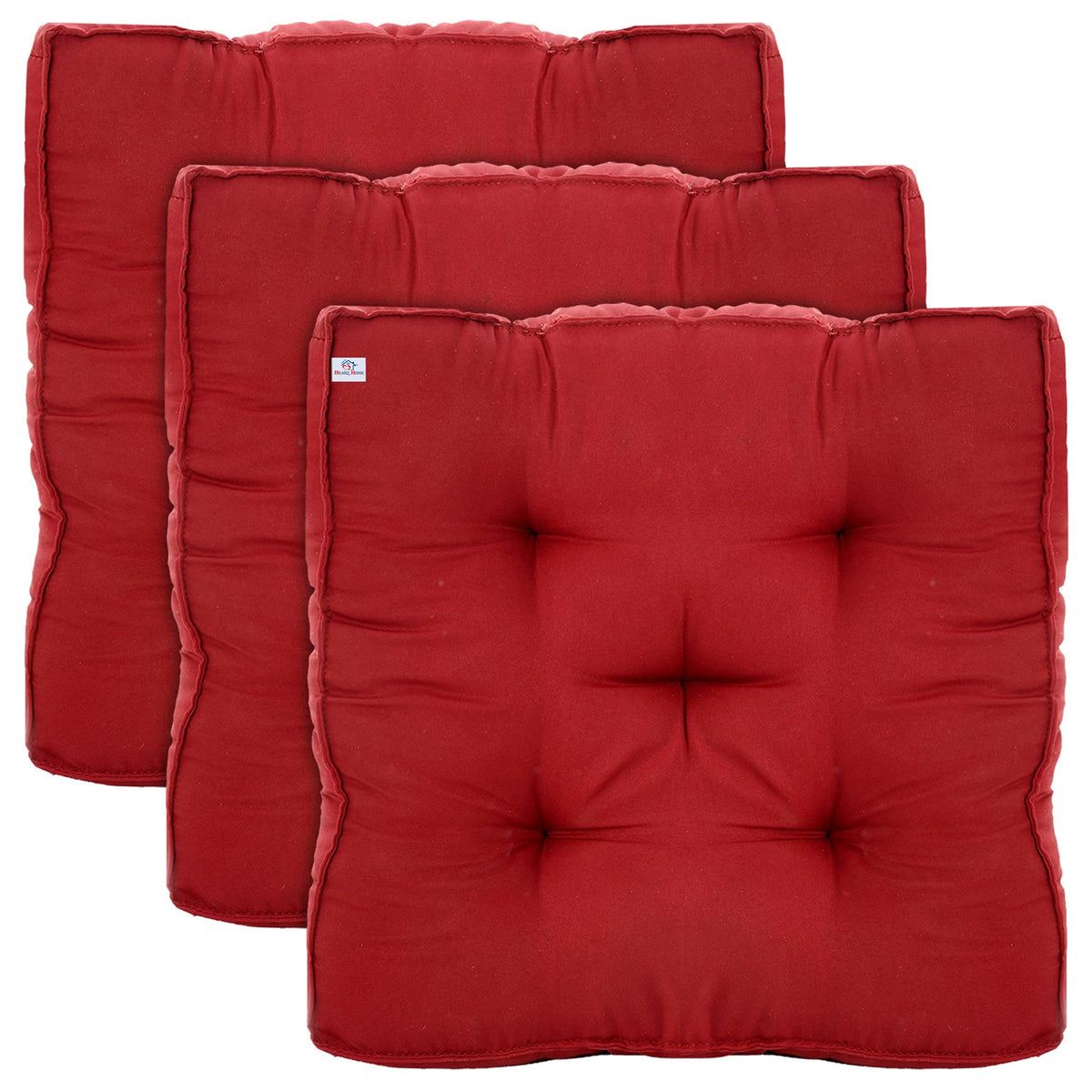 Heart Home Microfiber Square Chair Pad Seat Cushion for Car Pad, Office Chair, Indoor/Outdoor, Dining Living Room, Kitchen-Pack of 3, 18 * 18 Inch (Maroon)