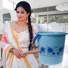 Heart Home Bucket|Plastic Bucket for Bathroom|Bucket for Bathing|Unbreakable Printed Bucket with Handle|18 Liter|Pack of 2 (Sky Blue & Pink)