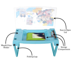 Heart Home Multiuses Mickey Mouse Print Plastic Study Desk/Laptop Table with Camparment for Home & Office (Mint Green) 52HH4108