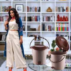 Heart Home Pedal Dustbin|Plastic Pedal Dustbin|Kitchen Waste Paper Bin|Dustbin For Bedroom|5 Liter Dustbin|Pack of 2 (Brown)