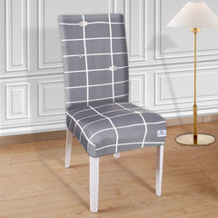 Heart Home Check Printed Elastic Stretchable Polyster Chair Cover for Home, Office, Hotels, Wedding Banquet (Grey)-50HH0879