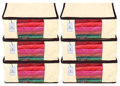 Kuber Industries 6 Piece Non Woven Fabric Saree Cover Set with Transparent Window, Extra Large, Ivory-CTKTC23777