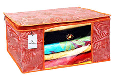 Kuber Industries Leheriya Printed 6 Piece Non Woven Fabric Saree Cover Set with Transparent Window, Extra Large, Orange & Blue -CTKTC40851
