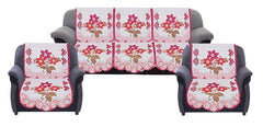 Kuber Industries Flower Cotton 7 Piece 5 Seater Sofa Cover with Center Table Cover (White and Pink) - CTKTC022290