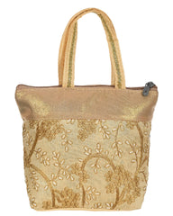 Kuber Industries Polyester Embroidery Design Hand Bag For Women/Girls With Handle Pack of 2 (Cream) 54KM4029