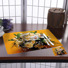 Kuber Industries Flower Printed PVC Stain Resistant, Anti-Skid, Waterproof 6 Pcs Placemats with 6 Pcs Tea Coasters Set for Dining Kitchen Restaurant Table, Set of 12 (Yellow, Polyvinyl Chloride)