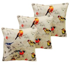 Kuber Industries Bird 3 Piece Jute Cushion Cover - 16"x16", Cream