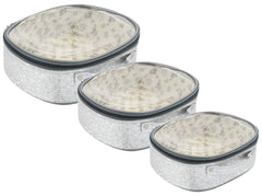 Heart Home Round Design Rexine 3 Pieces Make Up Jewellery Vanity Travelling Cosmetic Multipurpose Box (Silver), Collection - HEART1785