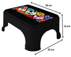 Kuber Industries Disney Mickey Minnie Print Square Plastic Bathroom Stool, Adults Simple Style Stool Anti-Slip with Strong Bearing Stool for Home, Office, Kindergarten (Black) -HS_35_KUBMARTS17712