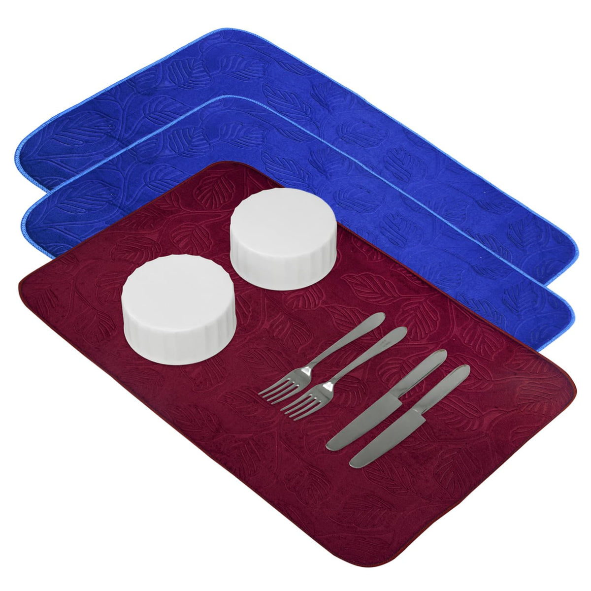 Heart Home Dish Dry Mat | Microfiber Self Drying Mat | Kitchen Drying Mat | Water Absorbent Kitchen Mat | Embossed Dish Dry Mat | 50x70 | Pack of 3 | Multicolor