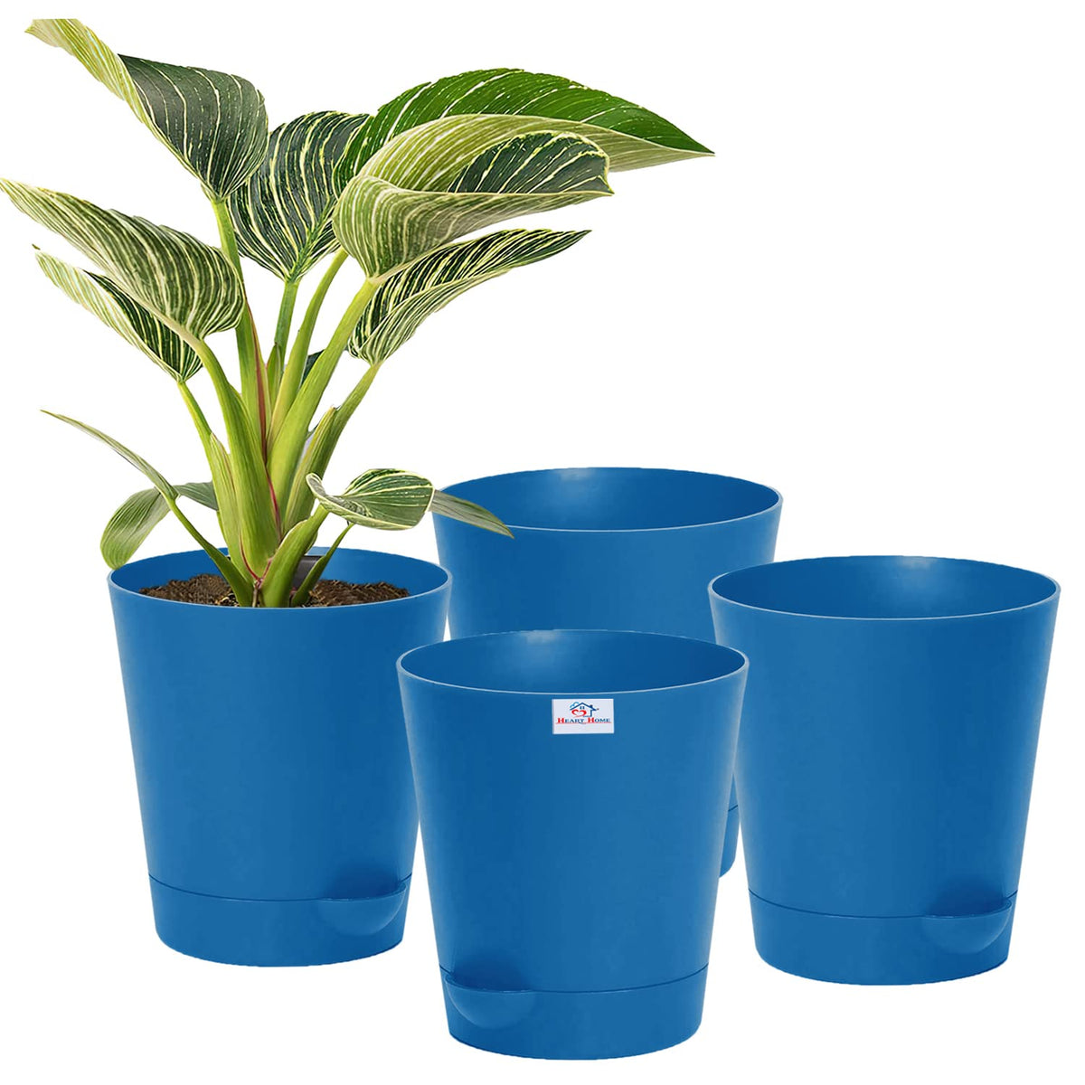 Heart Home Plastic Titan Pot|Garden Container for Plants & Flowers|Self-Watering Pot with Drainage Holes,6 Inch,Pack of 4 (Blue)