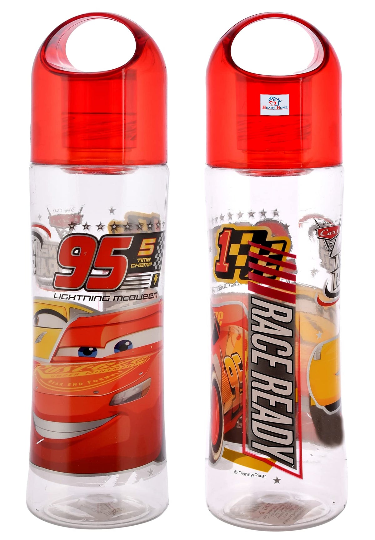 Heart Home Disney Car Printed Plastic Water Bottle For Kids- 700ml, Pack of 2 (Tranasparent)