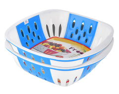Heart Home Large Multi-Purpose Plastic Storage Baskets for Fruits Vegetables and Kitchen Fridge Dining Table- Pack of 2 (Blue)-HS42KUBMART25380