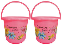 Kuber Industries Floral Print 2 Pieces Unbreakable Strong Plastic Bathroom Bucket 16 LTR (Pink) -CTKTC34853