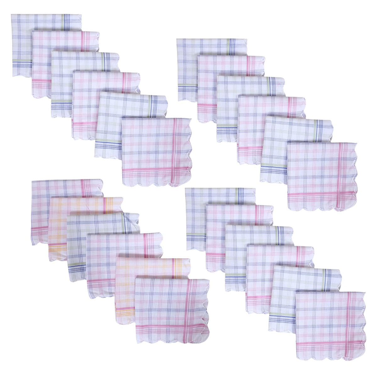 Kuber Industries Handkerchiefs | Soft Cotton | Hankies for Woman | Hankies for Girls | Check Cutwork | Rumal for Woman | Girls | Wicking Sweat | Set of 24 | White