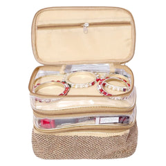 Kuber Industries Jute 3 Compartment Jewellery Organizer For Bangles, Small Jewellery & Cosmetic (Gold) 54KM4074