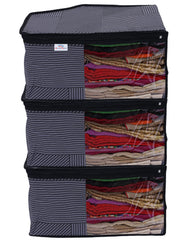 Heart Home Non-Woven Lining Print Foldable Blouse Cover|Clothes Organizer For Home & Traveling With Front Window Extra Large Pack of 3 (Gray)