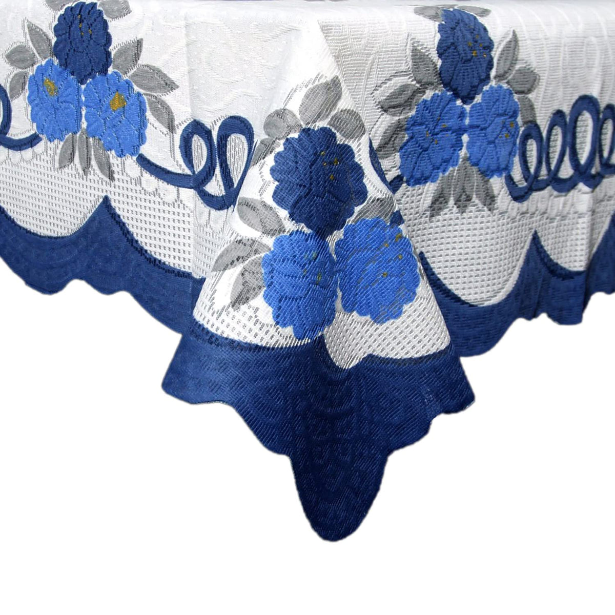Kuber Industries Flower Printed Home Decorative Luxurious 4 Seater Cotton Center Table Cover/Table Cloth, 40"x60" (White & Blue)-44KM046