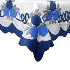 Kuber Industries Flower Printed Home Decorative Luxurious 4 Seater Cotton Center Table Cover/Table Cloth, 40"x60" (White & Blue)-44KM046