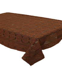 Kuber Industries Circle Design Cotton 4 Seater Center Table Cover - (Brown)-KUBMART2719